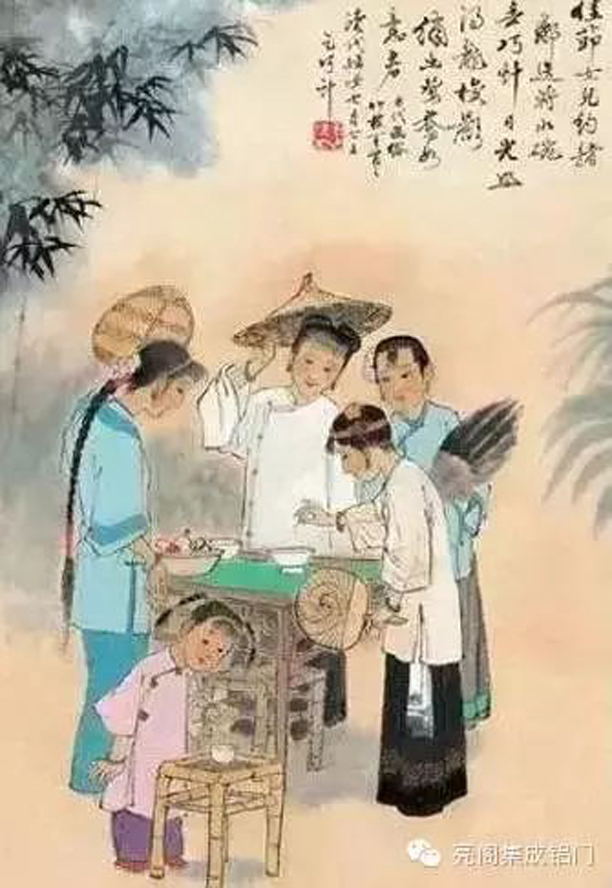亮阁门窗,七夕--投针验巧